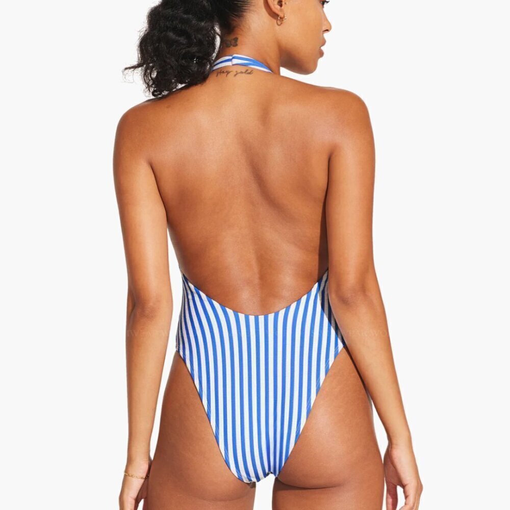 Vitamin A Alia One Piece Swimsuit Large Blue‎ and White Stripes - Picture 3 of 8
